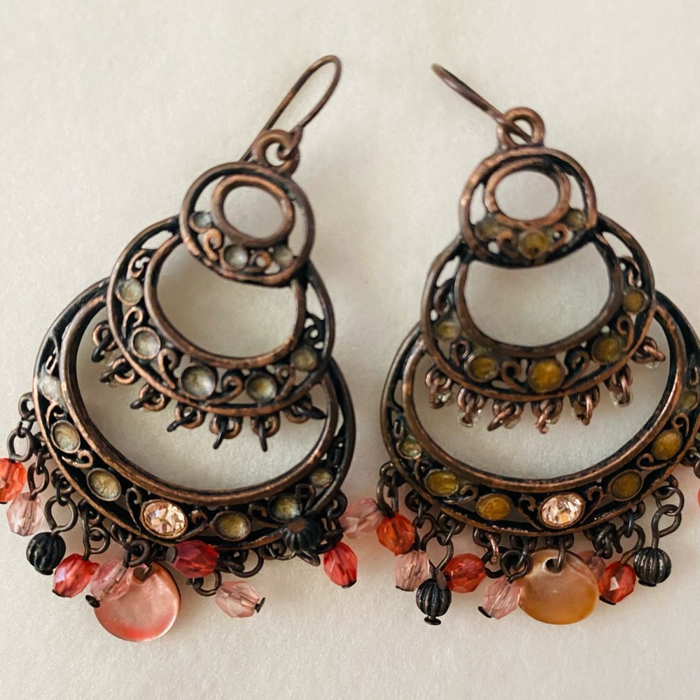Earrings- peach beads and shells